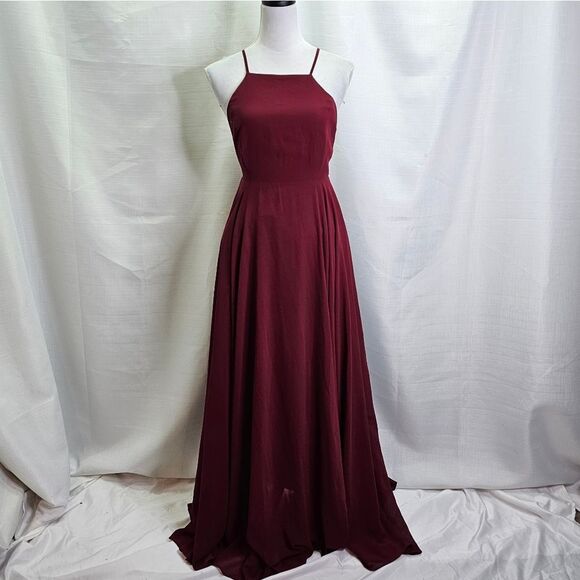 Lulus Mythical Kind of Love Wine Red Halter Chiffon Maxi Dress Size Small - Picture 4 of 16